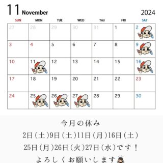 11月の営業日のお知らせです 変更してます！ 25日(月)26日(火)2…