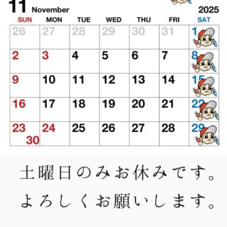 11月営業日のお知らせです 土曜日、定休日のみのお休みです🏻‍ …